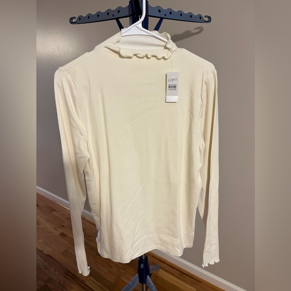 Loft Cream Ruffled Ribbed Turtleneck
